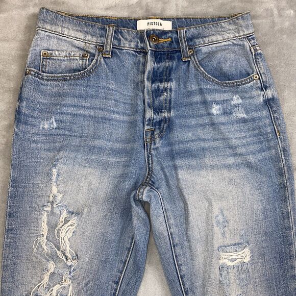 Pistola Jeans Womens 26 Medium Wash Blue Denim Distressed Skinny Leg High Rise - Picture 3 of 10